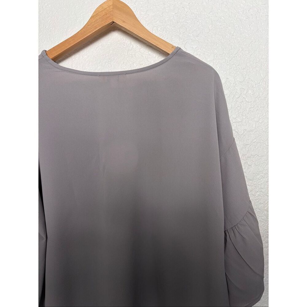 Umgee USA Plus Ruffle Sleeve Blouse Flowing Crepe Top Cool Grey Size 1X - Picture 5 of 12